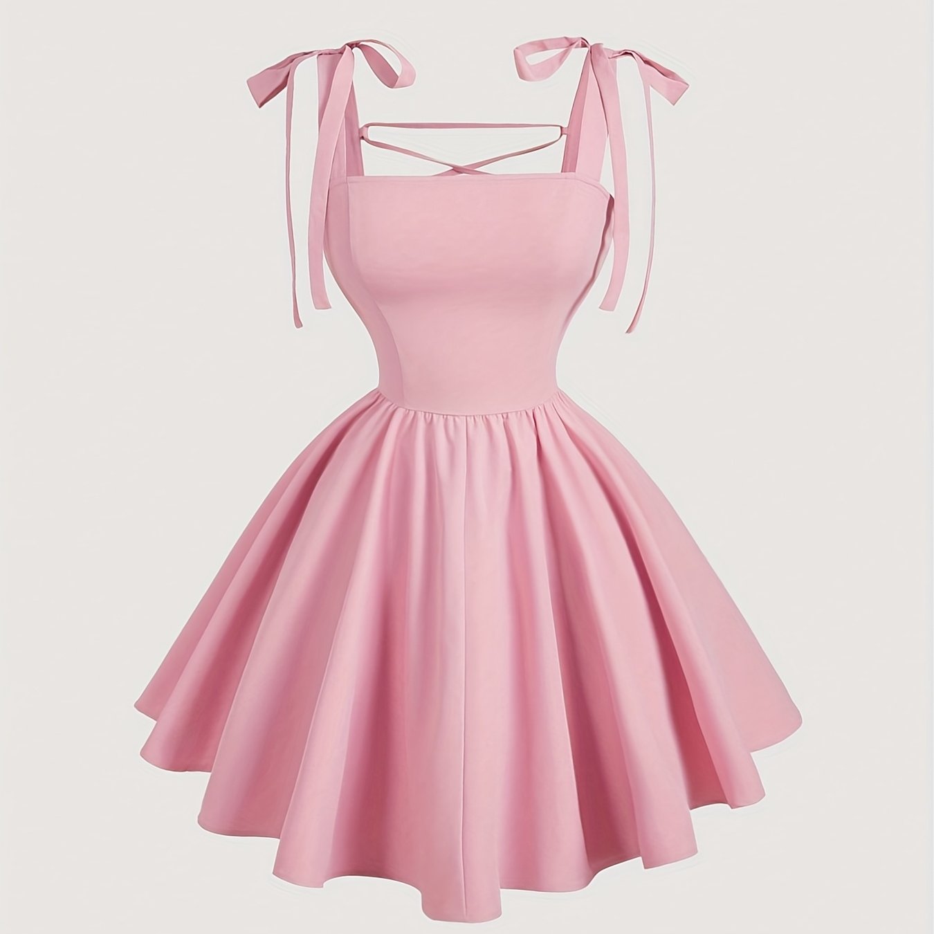 Women'S Off-Shoulder Ruffle Mini Dress - Pink, Casual Elegant Back Tie Design, Short Sleeve, Perfect for Spring & Summer, Adult Fashion, Casual Summer Dress | Offshoulder Dress | Polyester Fabric