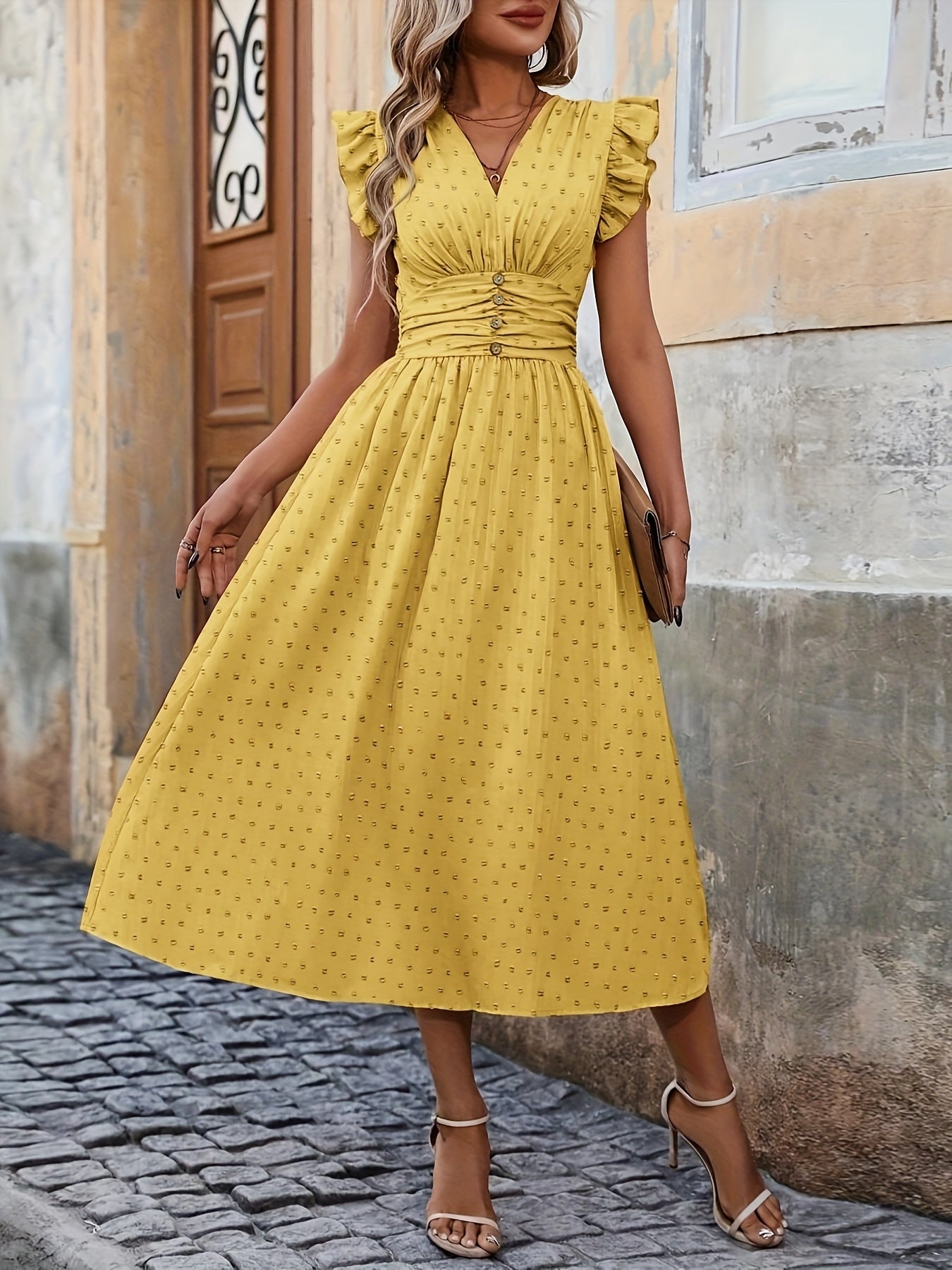 Women's Bohemian V-Neck Sleeveless Midi Dress - High Waist Ruched Detail, Vibrant Pink, Machine Washable Summer Casual & Party Dress for Women, Event Attire, Elegant Design, Flowy Skirt Style