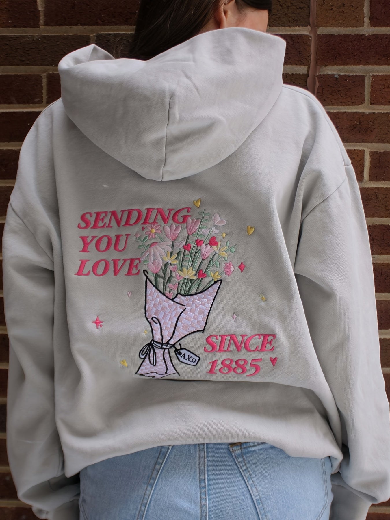 1pc Y2K Style Women'S Oversized Hoodie with Floral Letter Embroidery, Long Sleeve Polyester Hooded Sweatshirt with Pocket, Geometric Pattern, Autumn\u002FWinter Collection