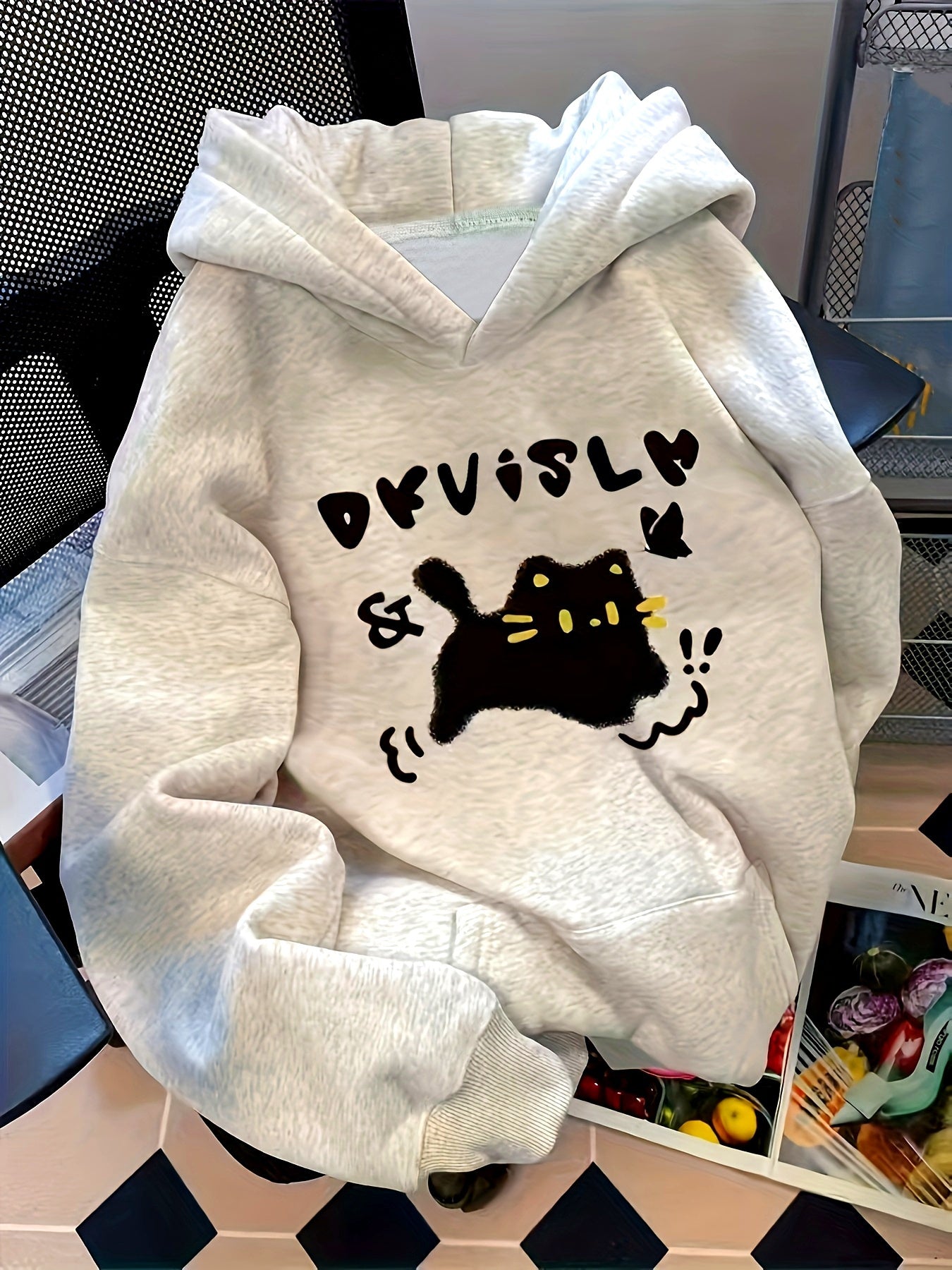 Autumn And Winter Korean Style Fortune Derivative Hooded Sweater Men'S And Women'S Autumn And Winter Thin Loose Cartoon Top, Long Sleeved Kangaroo Pocket Pullover For Women, Fashionable Casual Hoodie, Comfortable And Soft