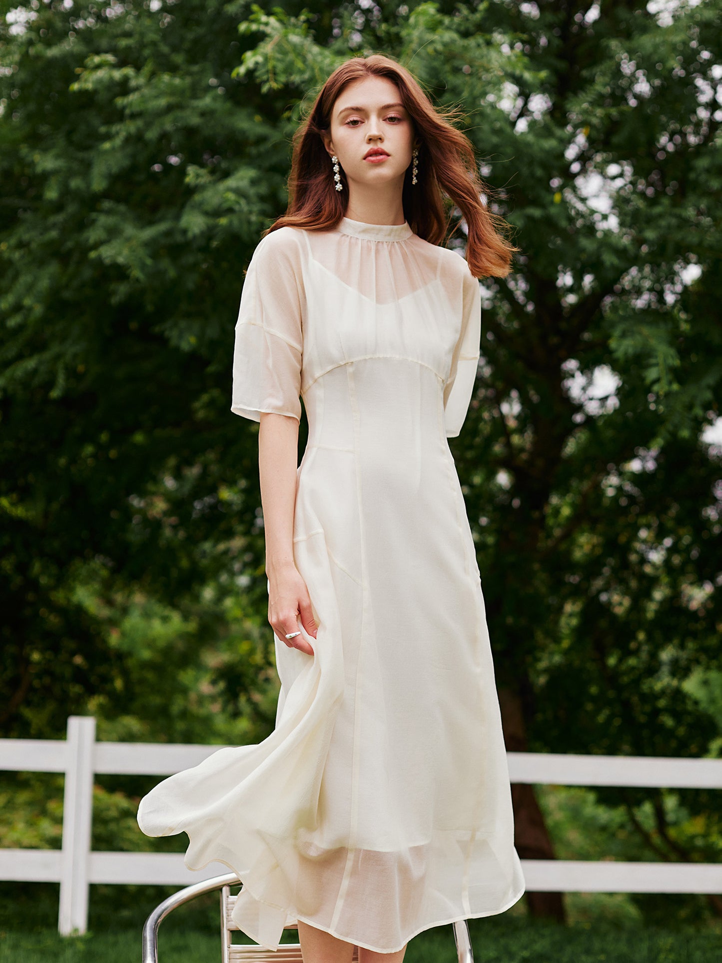 FSLE Women's 2025 New Lyocell Sheer Dress - Lightweight Breathable Short Sleeve Round Neck Casual Summer Dress, Fitted Semi-Sheer Solid Color Machine Washable for Spring\u002FSummer, Spring Outdoor Attire
