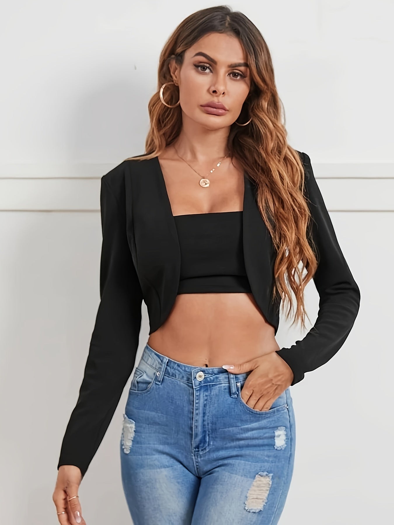 2025 Spring New Women's Simple Fashion Solid Color Front Opening Short Jacket