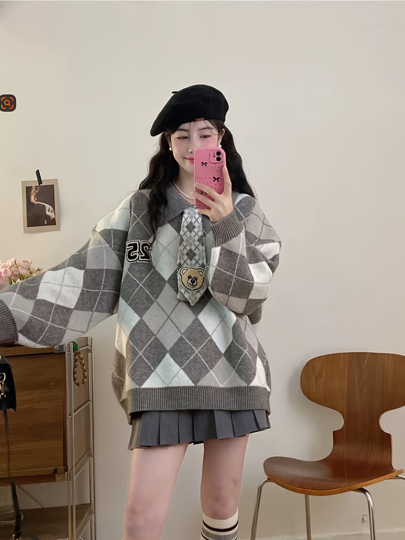 Women'S Casual Loose Fit Sweater with Diamond Pattern - Soft & Cozy Pullover for Spring\u002FFall, Long Sleeve, No Belt, Casual Style, Fall Fashion | Relaxed Fit Top | Knit Construction, Sweater Dress