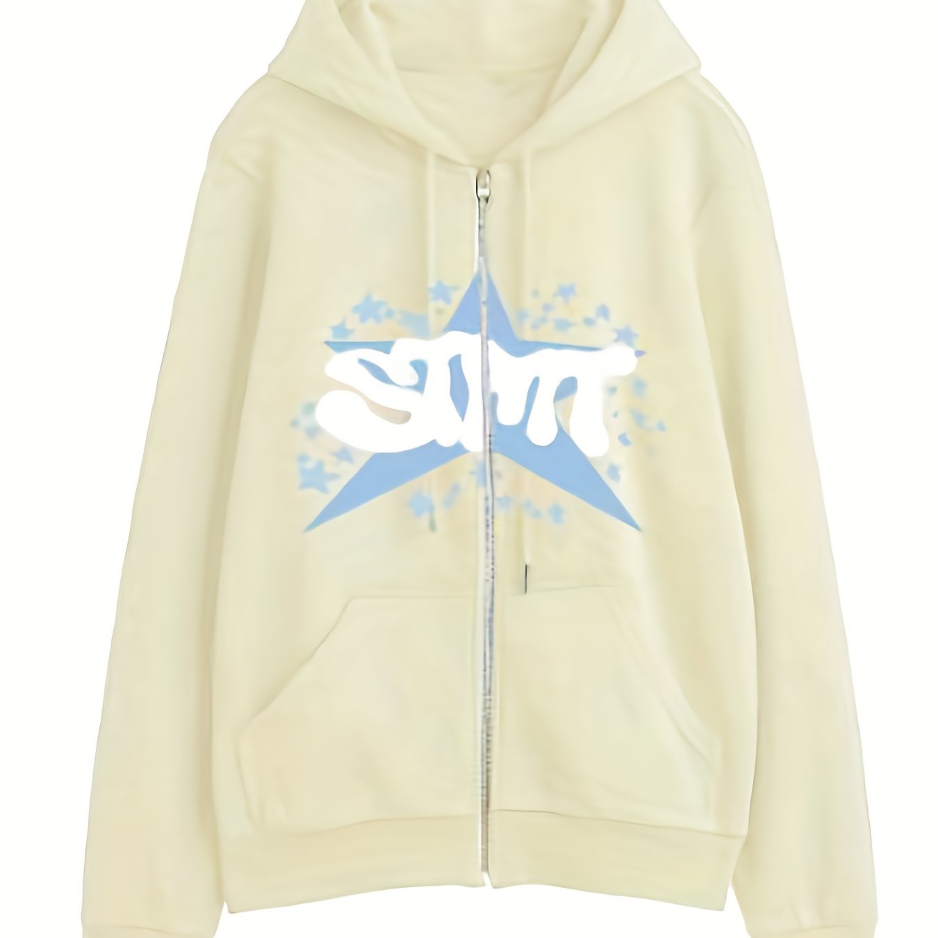 1pc Y2K Inspired Women'S Cotton Hoodie with Geometric Star Pattern - Casual Long Sleeve Zippered Hooded Sweatshirt with Slight Stretch for Fall Season