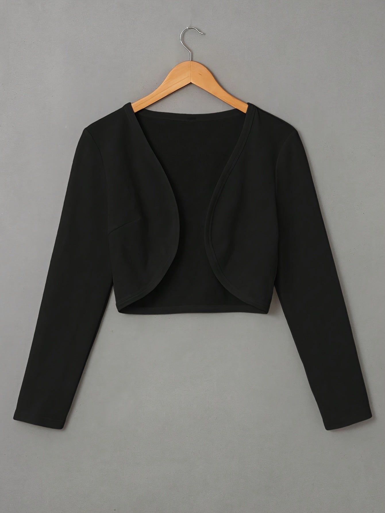 Women's Lightweight Open Front Cropped Jacket - Soft, Casual, Long Sleeve Outwear for Spring & Fall