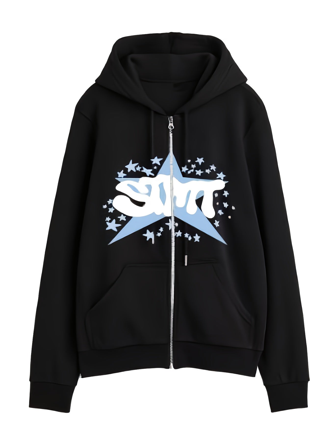 1pc Y2K Inspired Women'S Cotton Hoodie with Geometric Star Pattern - Casual Long Sleeve Zippered Hooded Sweatshirt with Slight Stretch for Fall Season