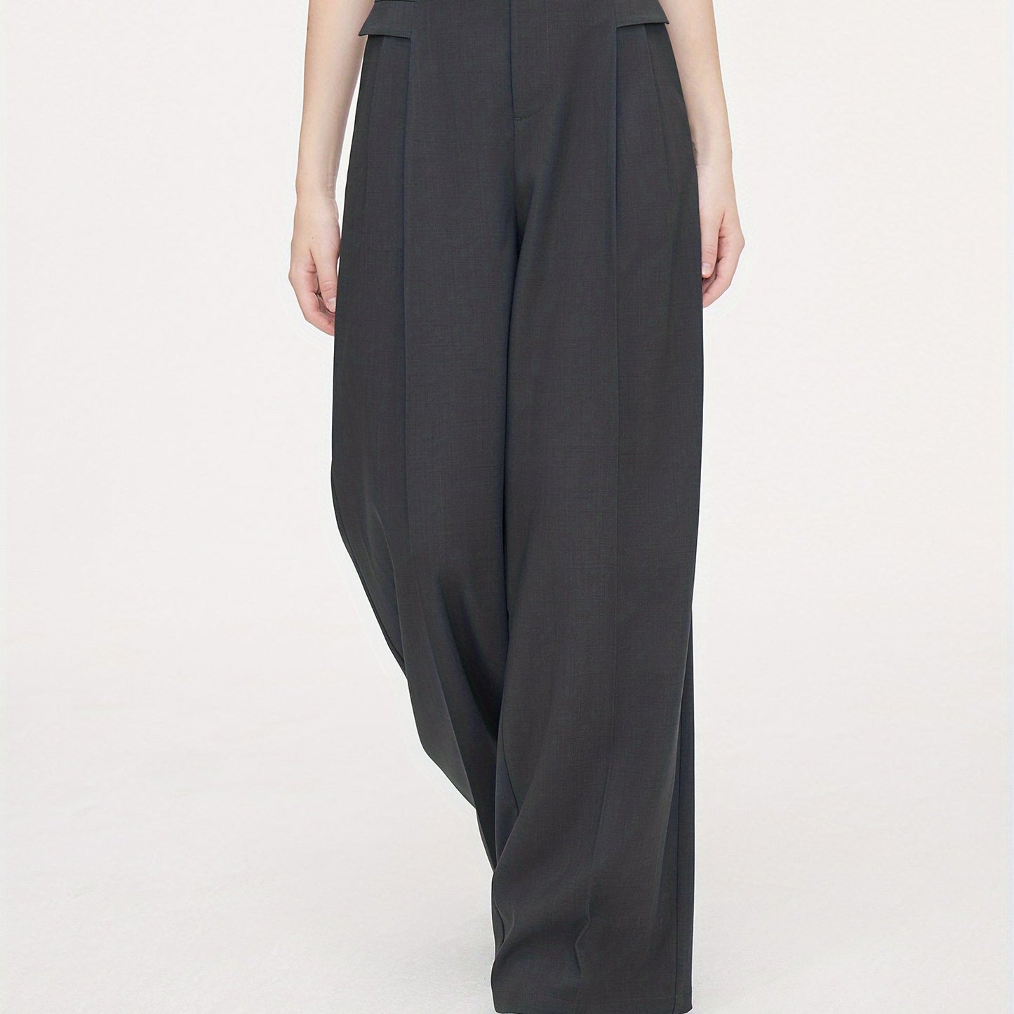 Polyester Chic Trousers for Women - High Waist, Wide Leg, Belted, Casual Pants for Fall Season