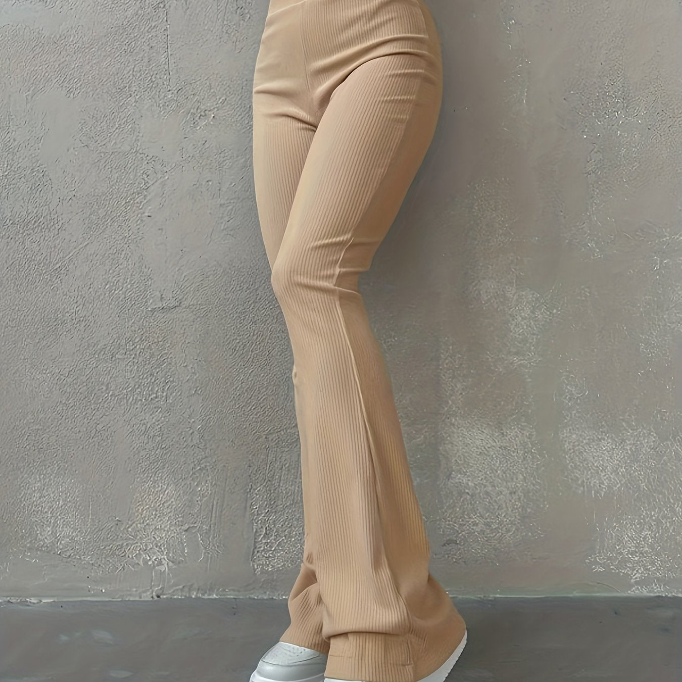 Casual Ribbed Simple Slim Leggings Solid Color High Waist Fashion Trousers