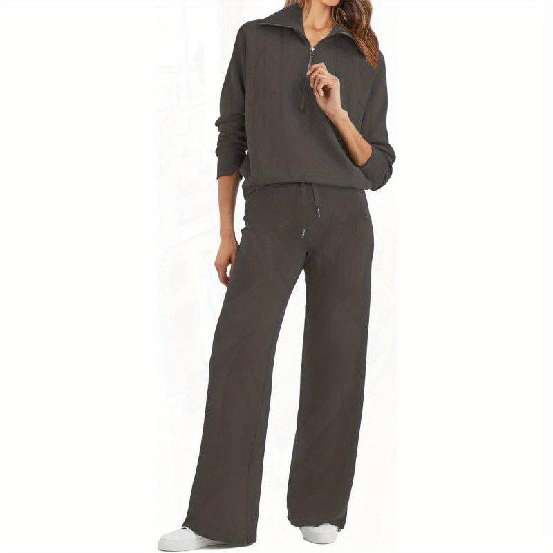 Glamaker Women'S 2pcs Outfits Sweatersuit Set Oversized Half Zip Sweatshirt Wide Leg Sweatpants Lounge Set Tracksuit
