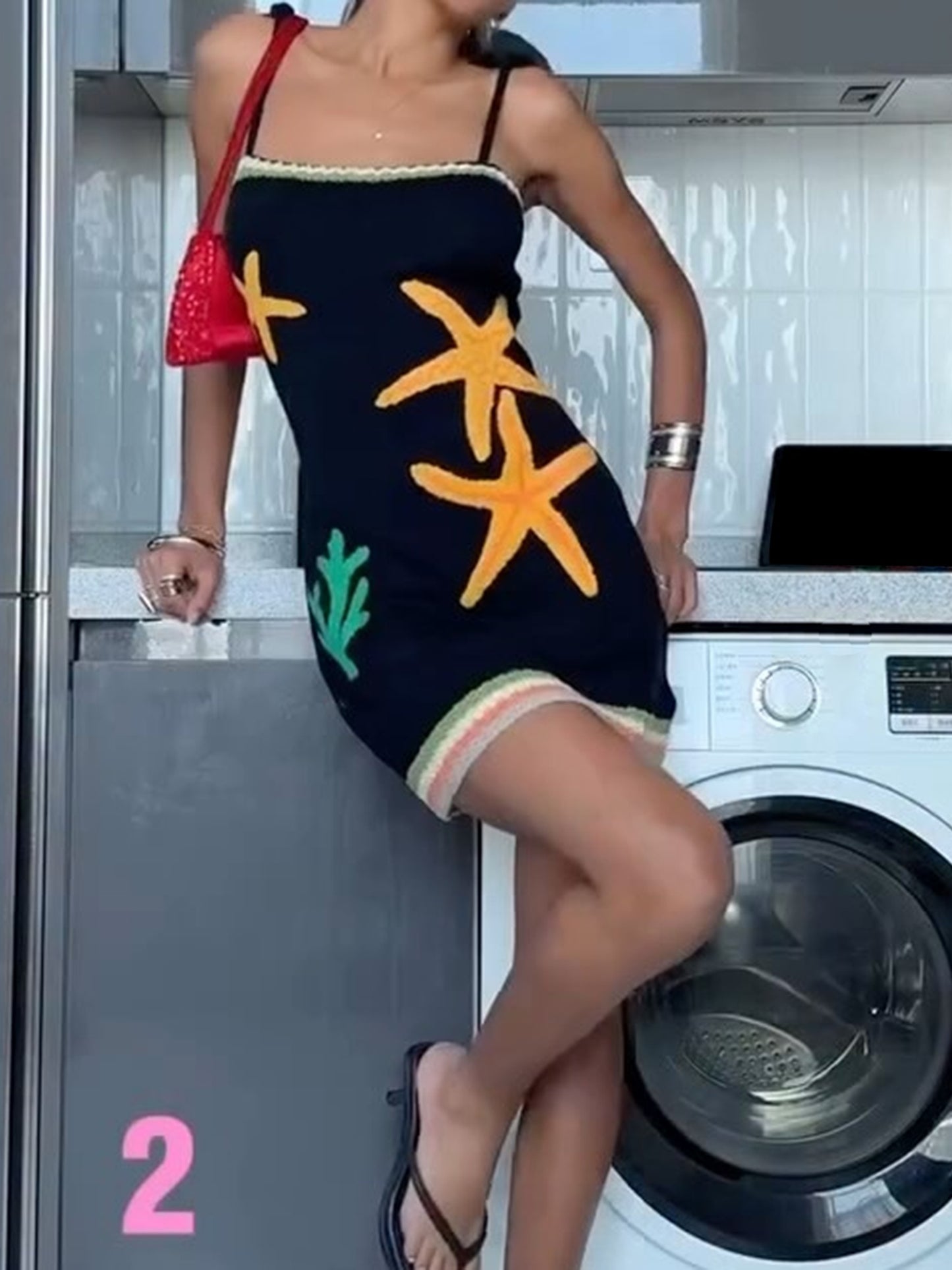 Starfish Mini Dresses for Women Summer Sleeveless Spaghetti Strap Striped Trim Short Bodycon Cami Dress