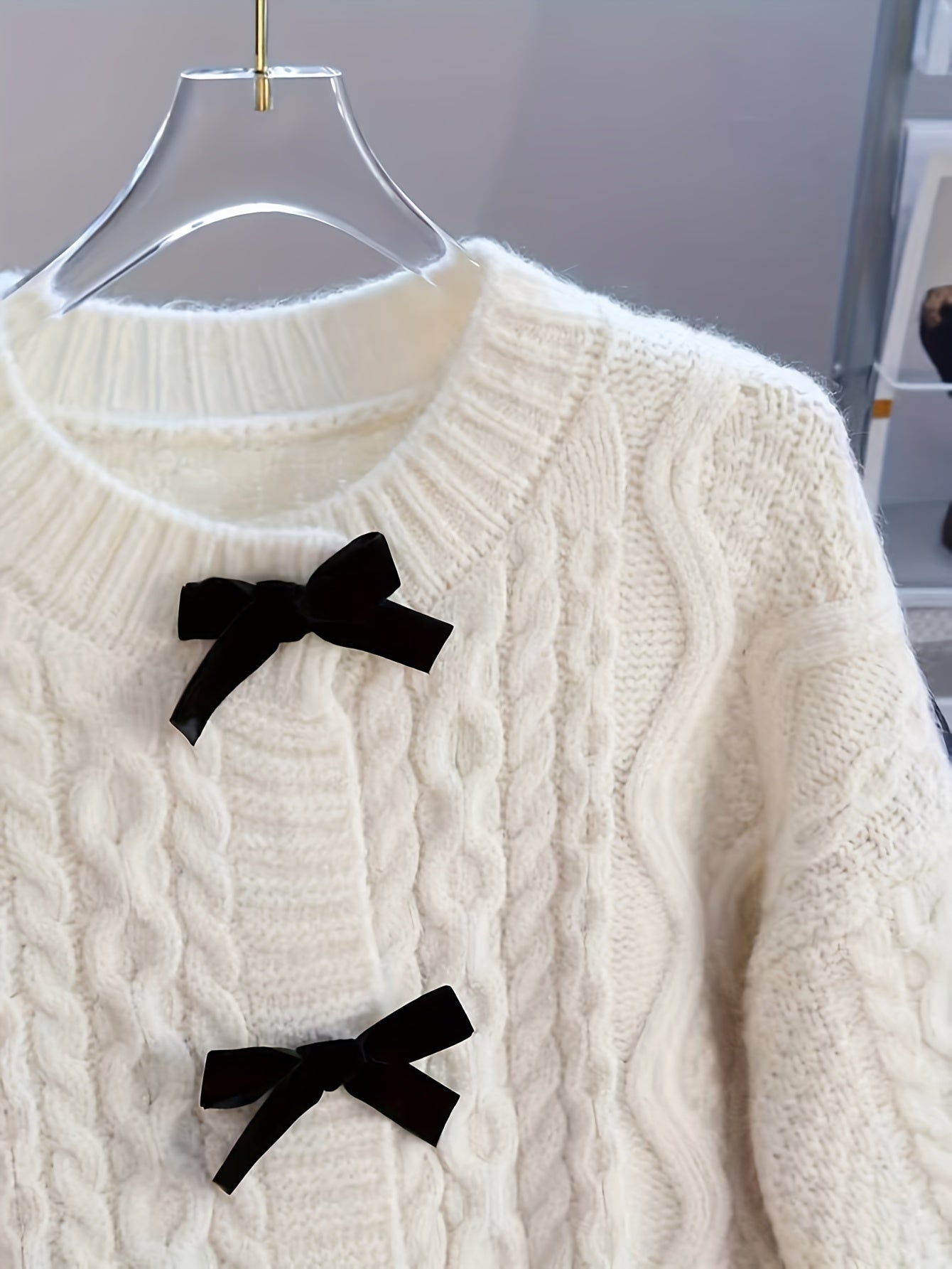 Soft Cable Sweater Nian Nian Selection Women's Cable Sweater | Soft Winter Knitwear, Round Neck Pullover, Machine Washable, Japanese-Korean Inspired Fashion, Colorful Pattern Pullover, Comfortable Fabric, Cold Weather Wear, Cable Pattern, Durable Knitwear