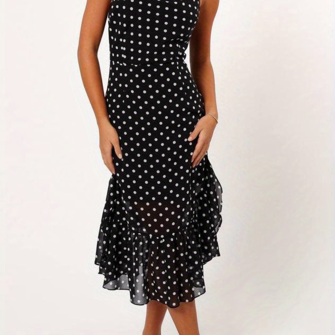 Women Summer Spaghetti Strap Dress Casual Dot Print Ruffle Party Dress and Scarf for Vacation Beach Streetwear