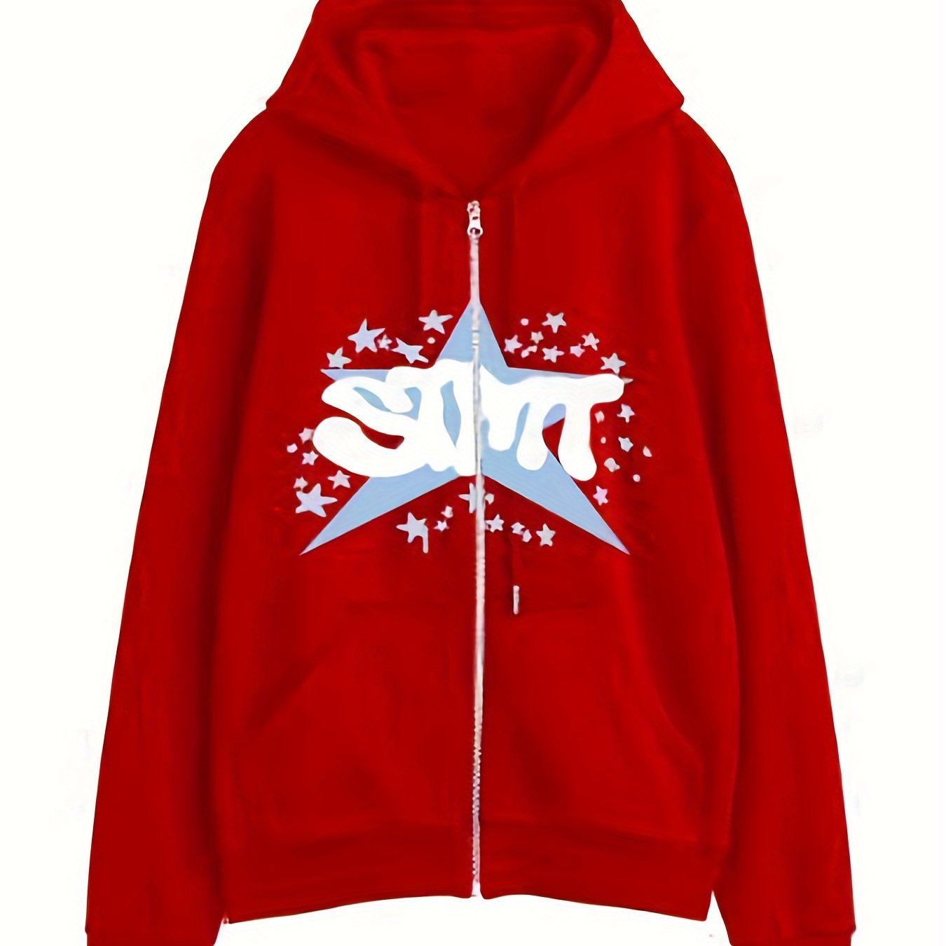 1pc Y2K Inspired Women'S Cotton Hoodie with Geometric Star Pattern - Casual Long Sleeve Zippered Hooded Sweatshirt with Slight Stretch for Fall Season