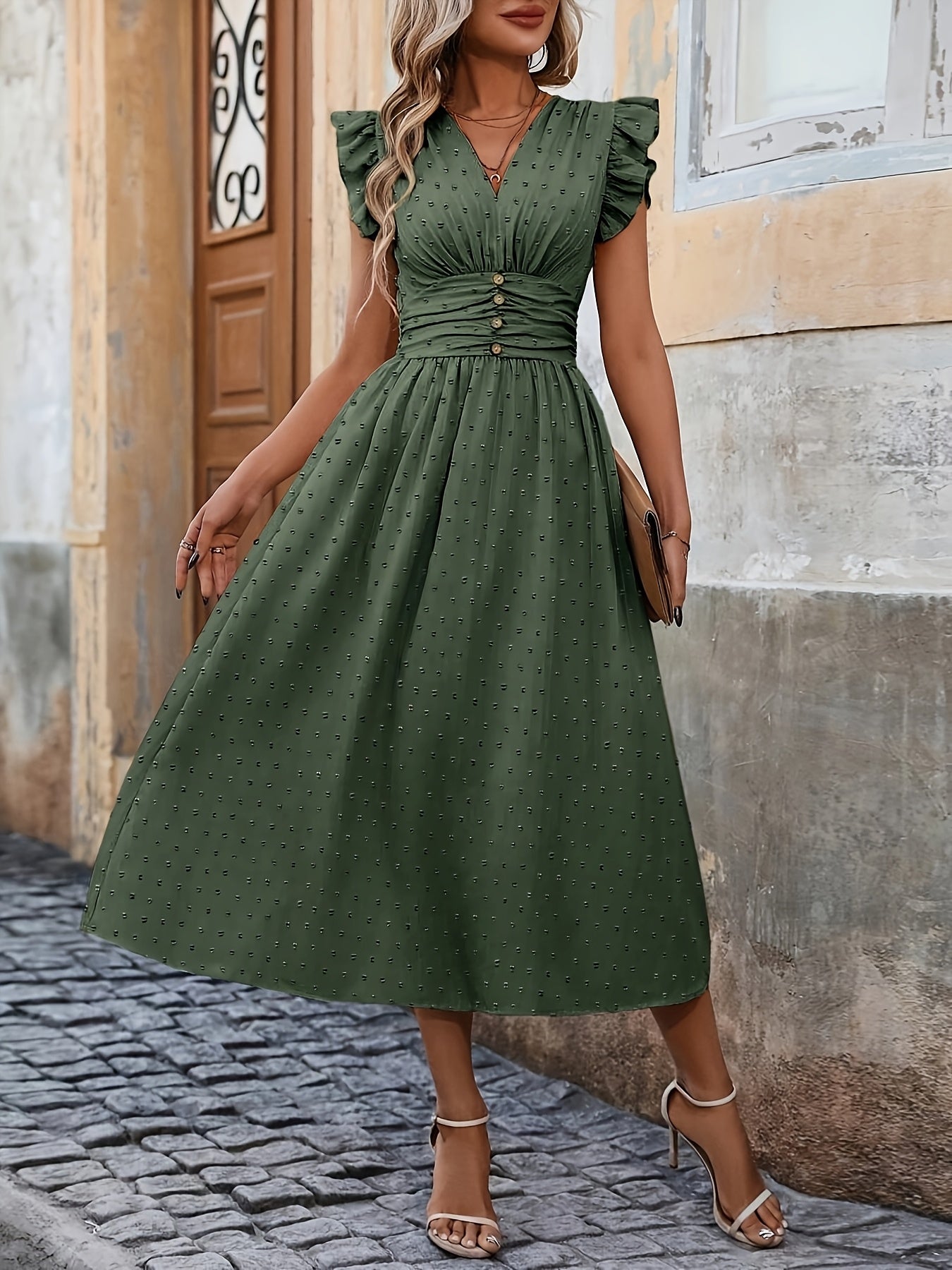 Women's Bohemian V-Neck Sleeveless Midi Dress - High Waist Ruched Detail, Vibrant Pink, Machine Washable Summer Casual & Party Dress for Women, Event Attire, Elegant Design, Flowy Skirt Style