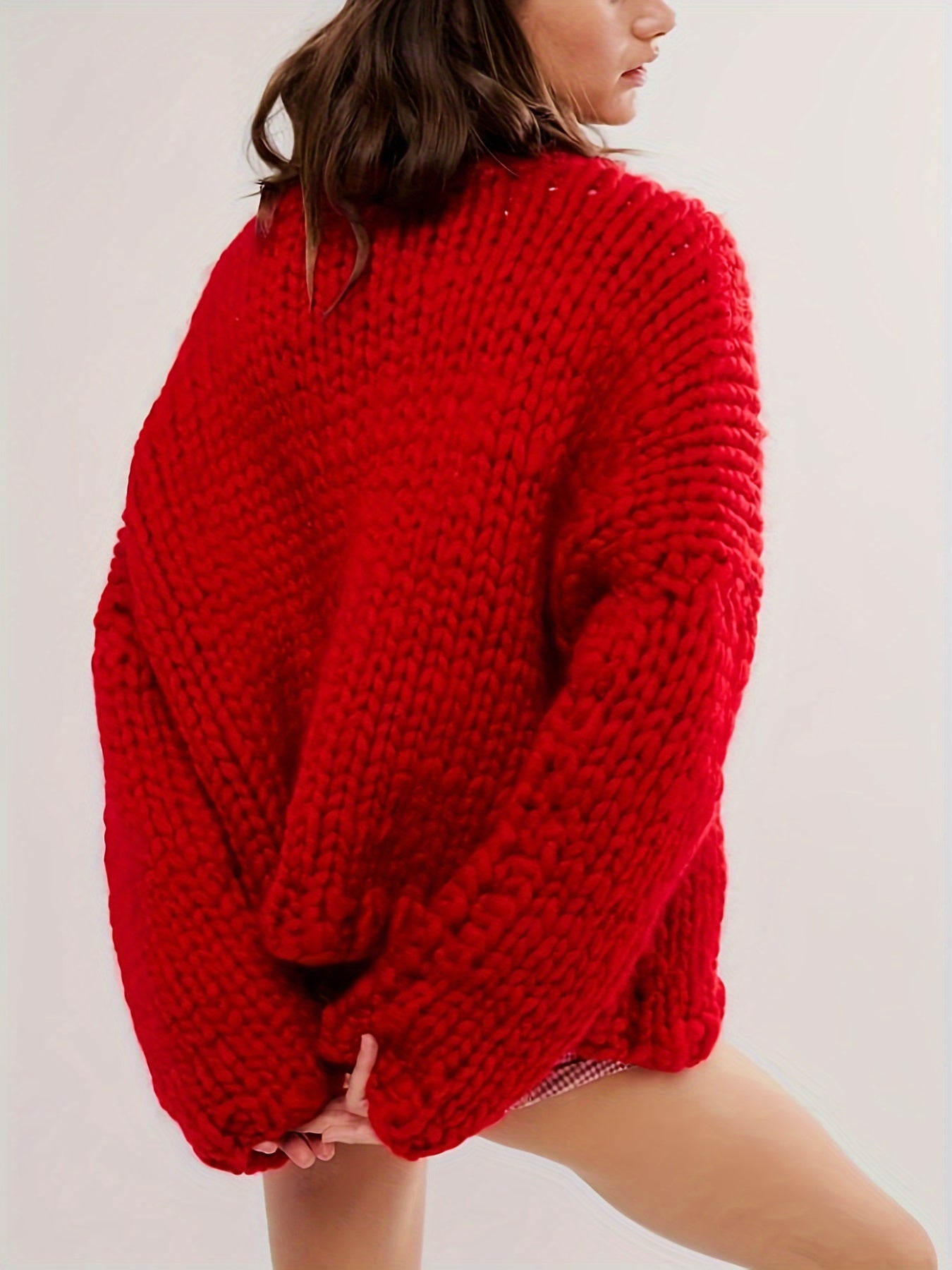 Women'S Crewneck Knit Sweater with 3D Bow Detail - Casual Polyamide Pullover for Fall\u002FWinter, Solid Color Long Sleeve Knitwear