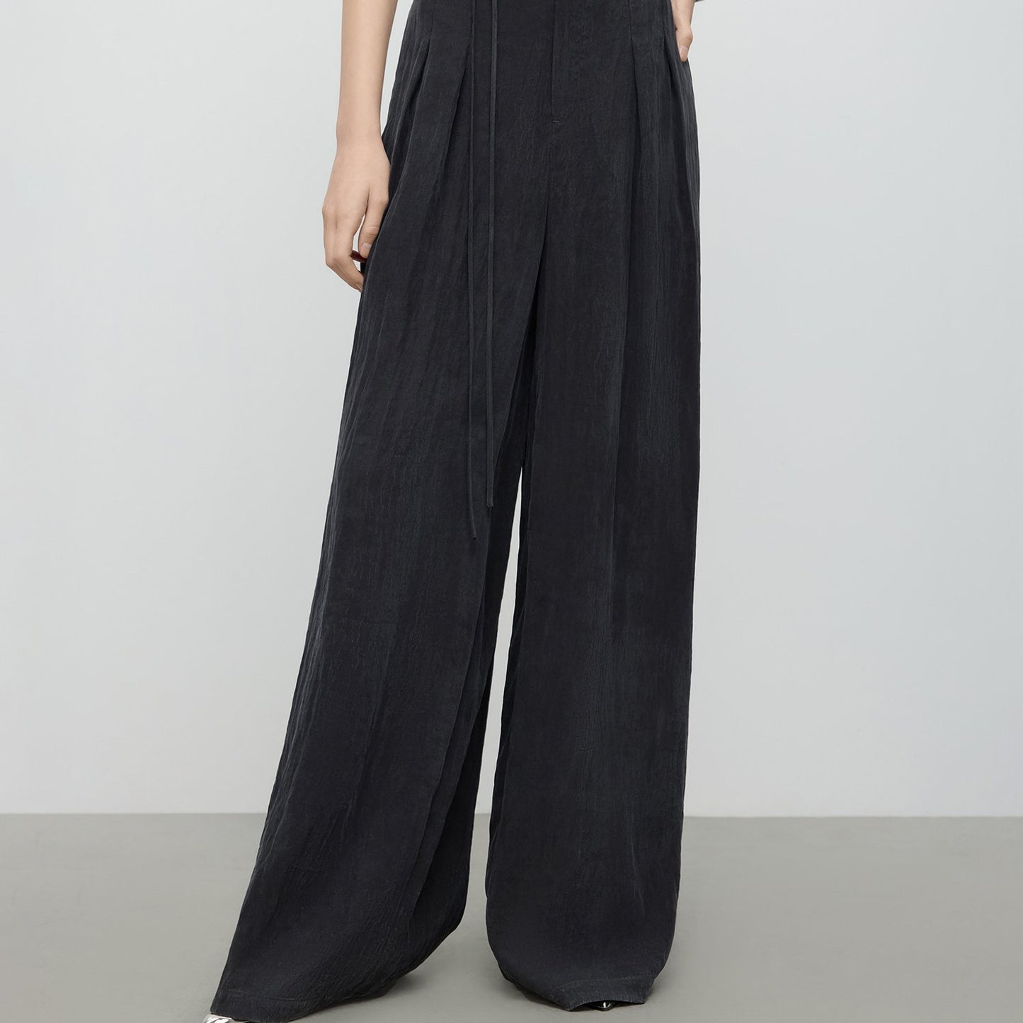 FSLE Women's 2025 Summer Casual Wide-Leg Pants with Subtle Elastic Waistband - Floor-Sweeping Ankle-Length, Non-Stretch Breathable Fabric, Solid Color for Casual Attire