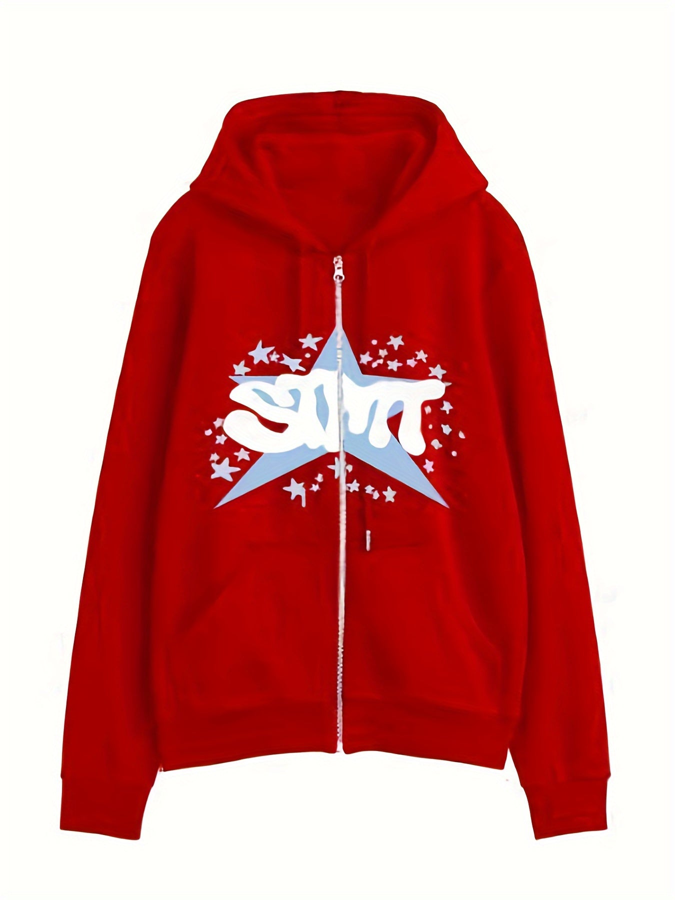1pc Y2K Inspired Women'S Cotton Hoodie with Geometric Star Pattern - Casual Long Sleeve Zippered Hooded Sweatshirt with Slight Stretch for Fall Season
