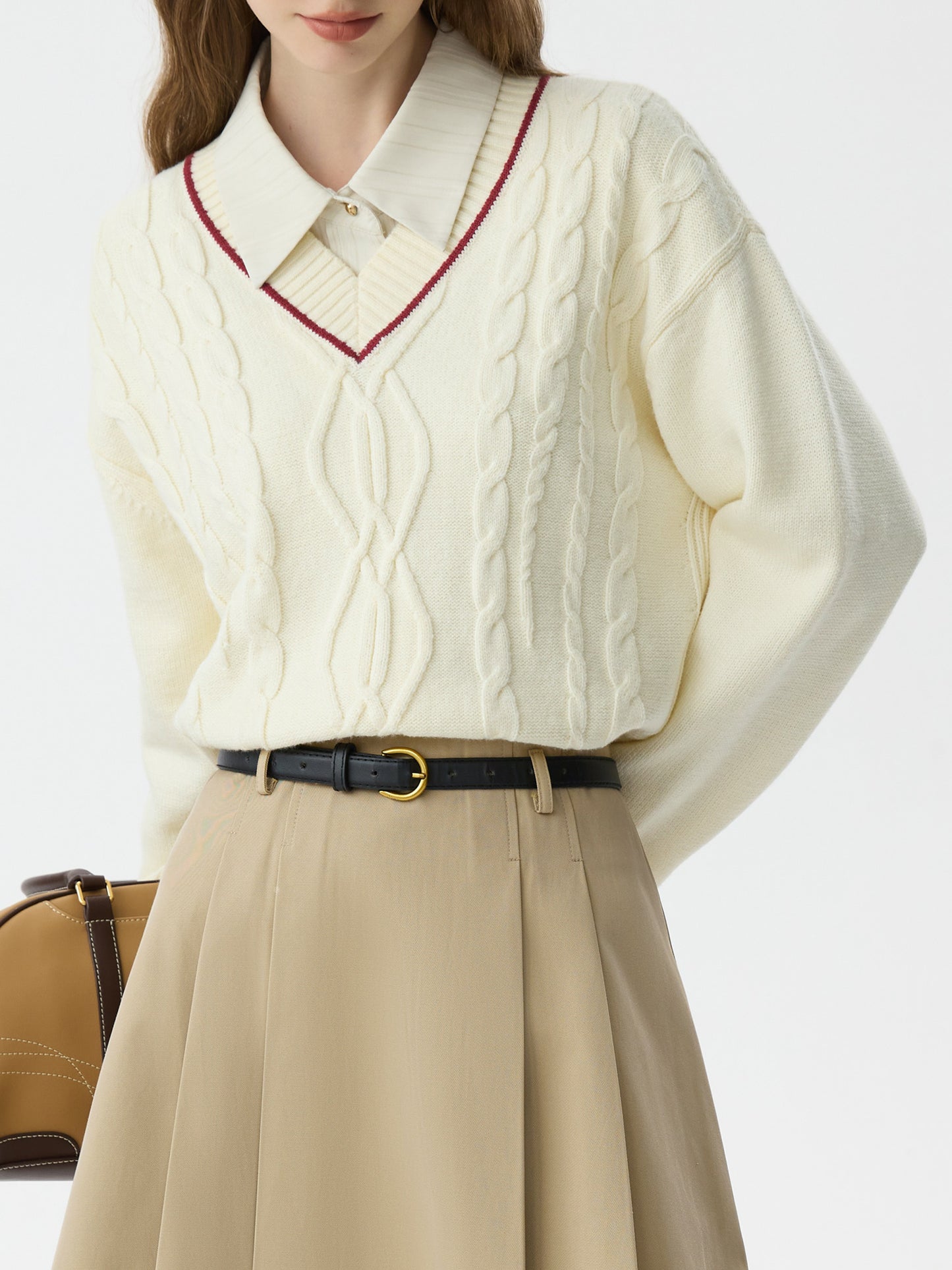 Fan Silan College Style Solid Color Twisted Pullover Sweater 2024 Winter New Arrival Inner Layer Sweater 14397