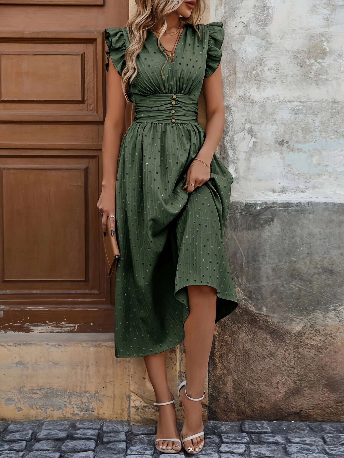Women's Bohemian V-Neck Sleeveless Midi Dress - High Waist Ruched Detail, Vibrant Pink, Machine Washable Summer Casual & Party Dress for Women, Event Attire, Elegant Design, Flowy Skirt Style