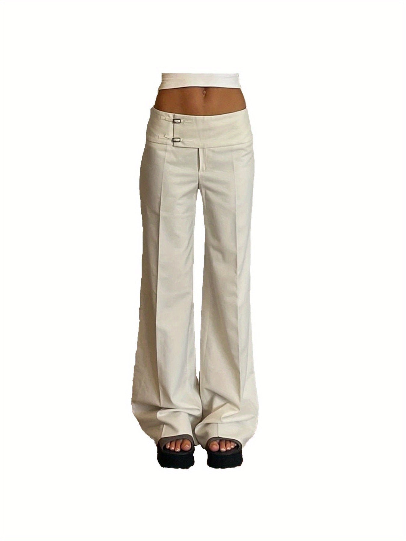 Women's Low-Rise Comfortable Loose Straight Leg Slacks - Casual Solid Color Pants with Side Pockets, Machine Washable & All-Season Versatile for Office, Casual Attire, Comfy Pants, Functional Pocket Design, Easy Maintenance Clothing