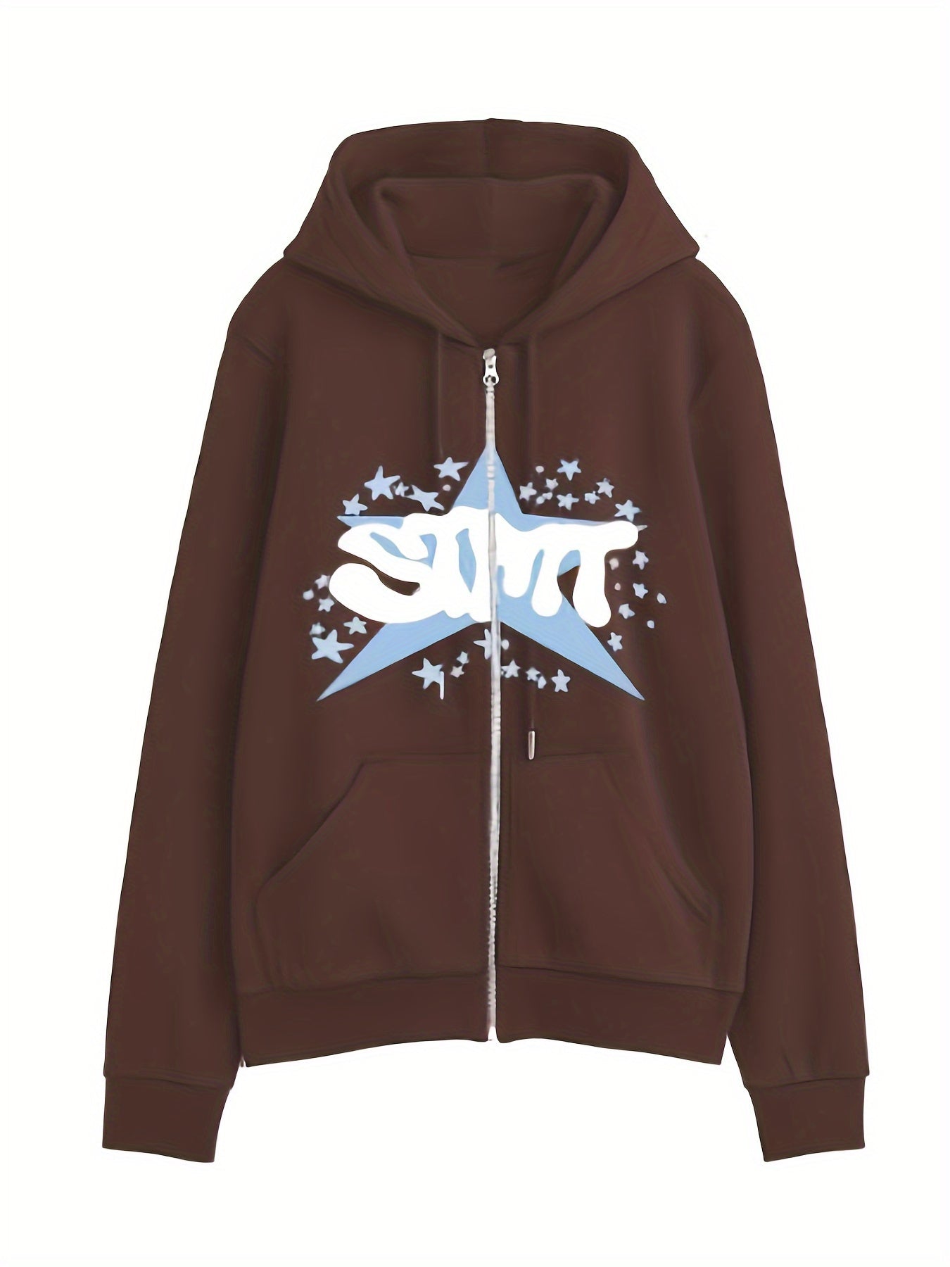 1pc Y2K Inspired Women'S Cotton Hoodie with Geometric Star Pattern - Casual Long Sleeve Zippered Hooded Sweatshirt with Slight Stretch for Fall Season