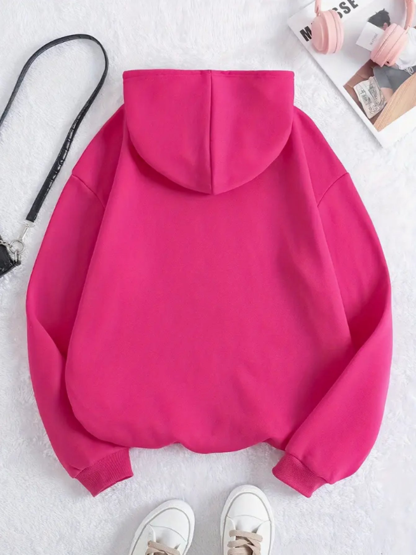 Women'S Pink Hoodie with Heart & Floral Graphic - Cozy Fall\u002FWinter Pullover, Casual Style, Drawstring Hood, Frayed Hem, Long Sleeve, Polyester Blend, Machine Washable, Casual Wear Hoodie | Elegant Casual Hoodie | Frayed Hem Hoodie