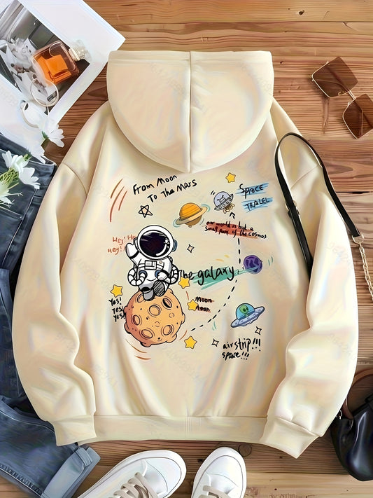 Winter & Fall Drawstring Casual Graphic Print Hoodie - Women's Clothing Hooded Sweatshirt