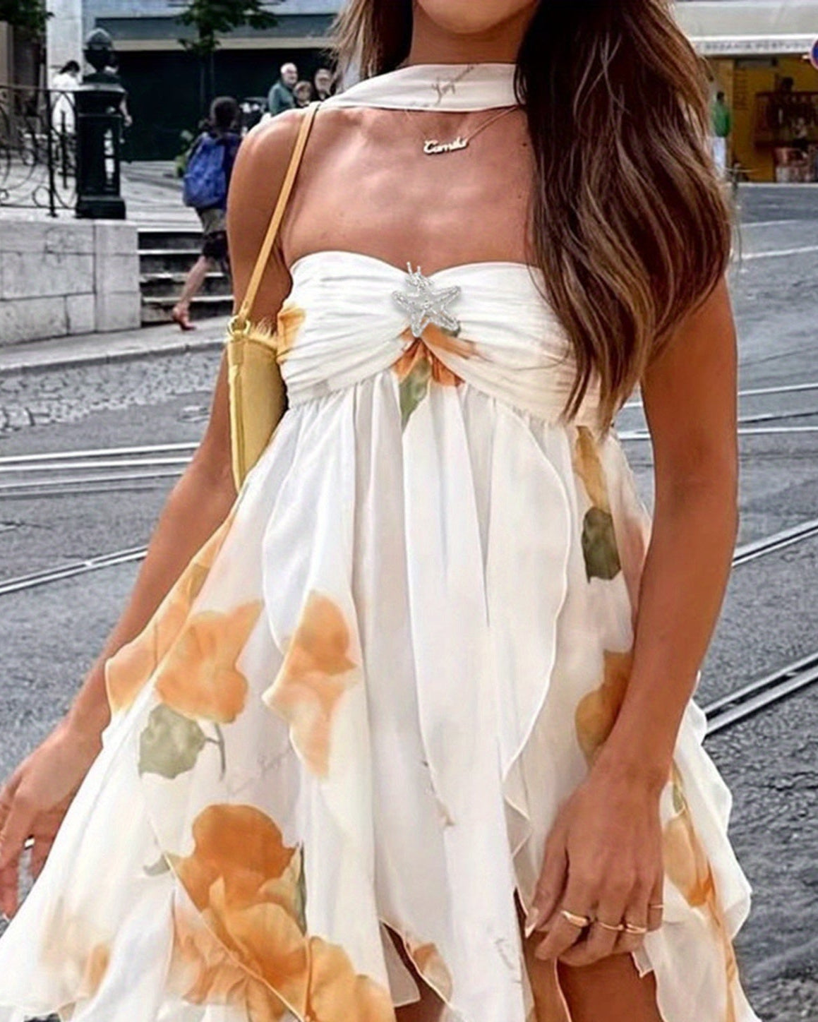 Floral Halter Mini Dress for Women Summer Fashionable Sleeveless Backless Flowy Short Dress