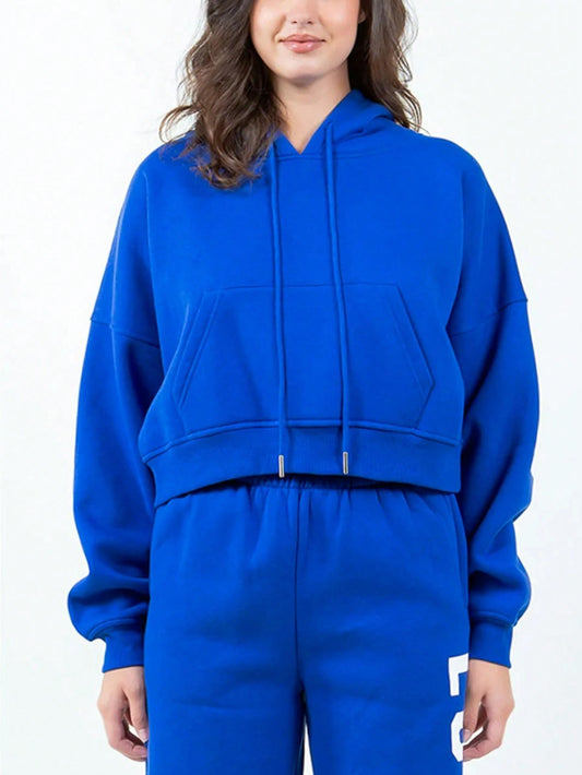 Womens Casual Streetwear Sporty Bold Letter Print Pullover Hoodie Royal Blue Long Sleeve Loose Fit Drawstring Hood Athletic Sweatshirt Fall Winter Daily Wear Urban Style Outerwear