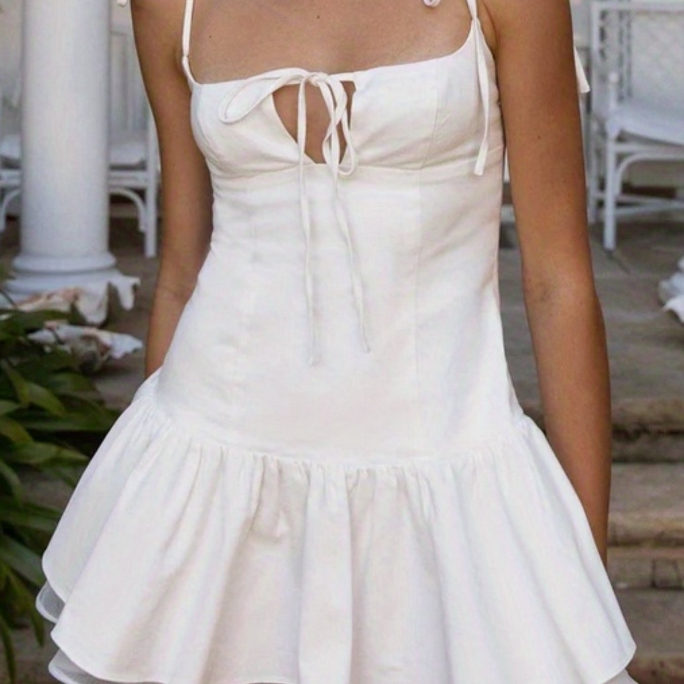 Women'S Dress Sexy Square Neck Thin Shoulder Strap Front Thin Chest Strap Sleeveless Layered Pleated Bottom A-Line Mini Dress