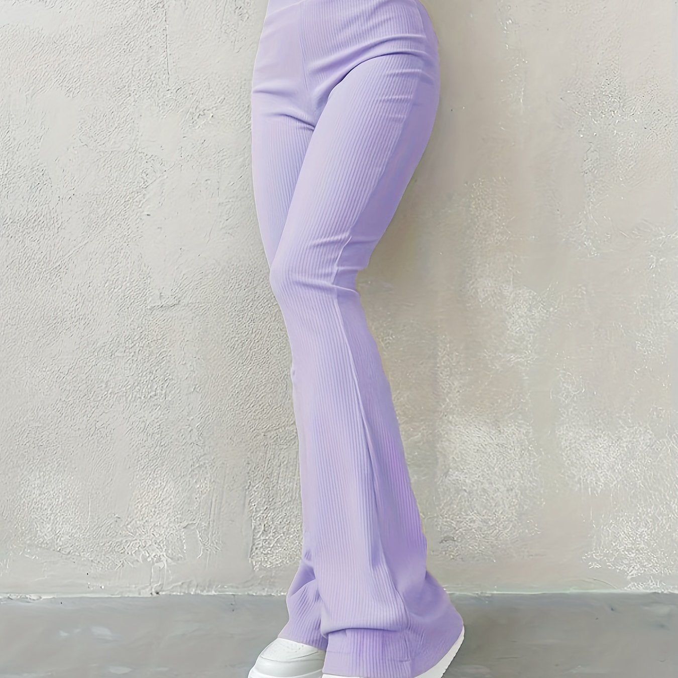 Casual Ribbed Simple Slim Leggings Solid Color High Waist Fashion Trousers