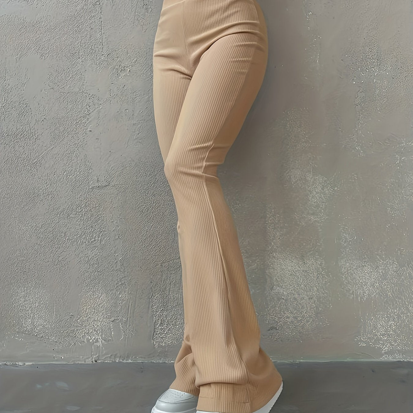 Casual Ribbed Simple Slim Leggings Solid Color High Waist Fashion Trousers