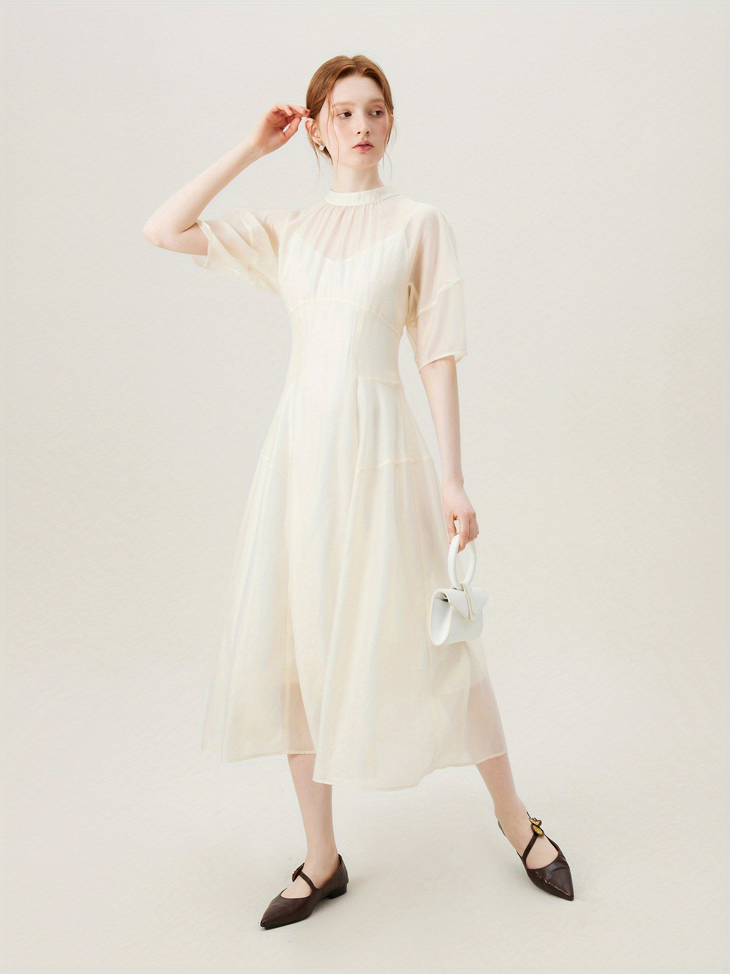 FSLE Women's 2025 New Lyocell Sheer Dress - Lightweight Breathable Short Sleeve Round Neck Casual Summer Dress, Fitted Semi-Sheer Solid Color Machine Washable for Spring\u002FSummer, Spring Outdoor Attire