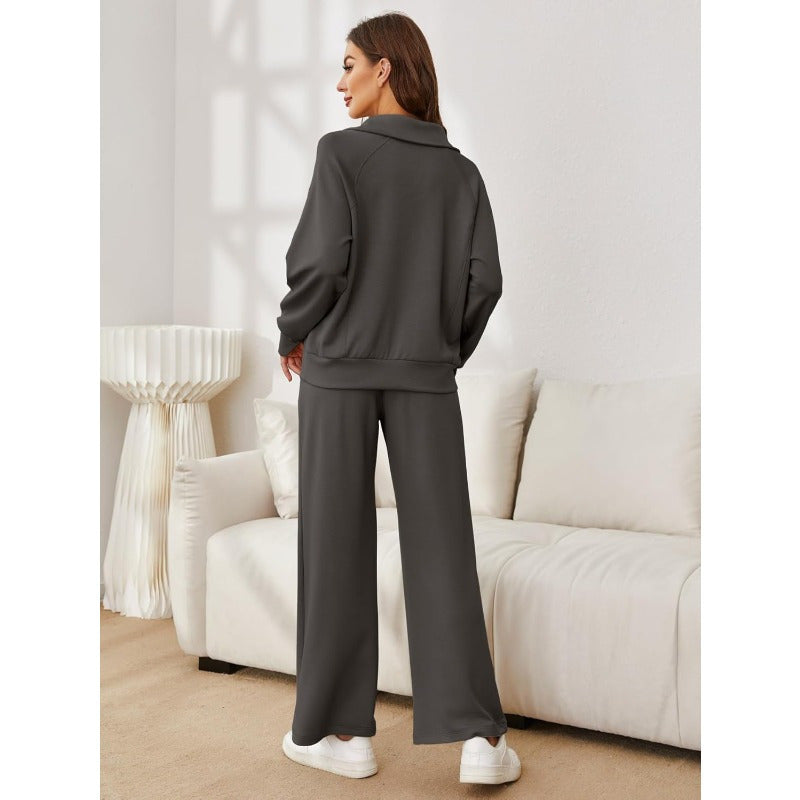 Glamaker Women'S 2pcs Outfits Sweatersuit Set Oversized Half Zip Sweatshirt Wide Leg Sweatpants Lounge Set Tracksuit