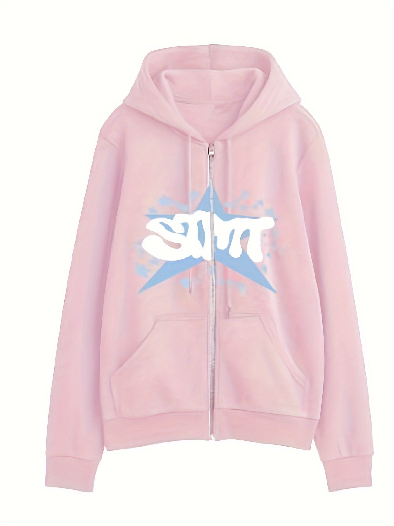 1pc Y2K Inspired Women'S Cotton Hoodie with Geometric Star Pattern - Casual Long Sleeve Zippered Hooded Sweatshirt with Slight Stretch for Fall Season