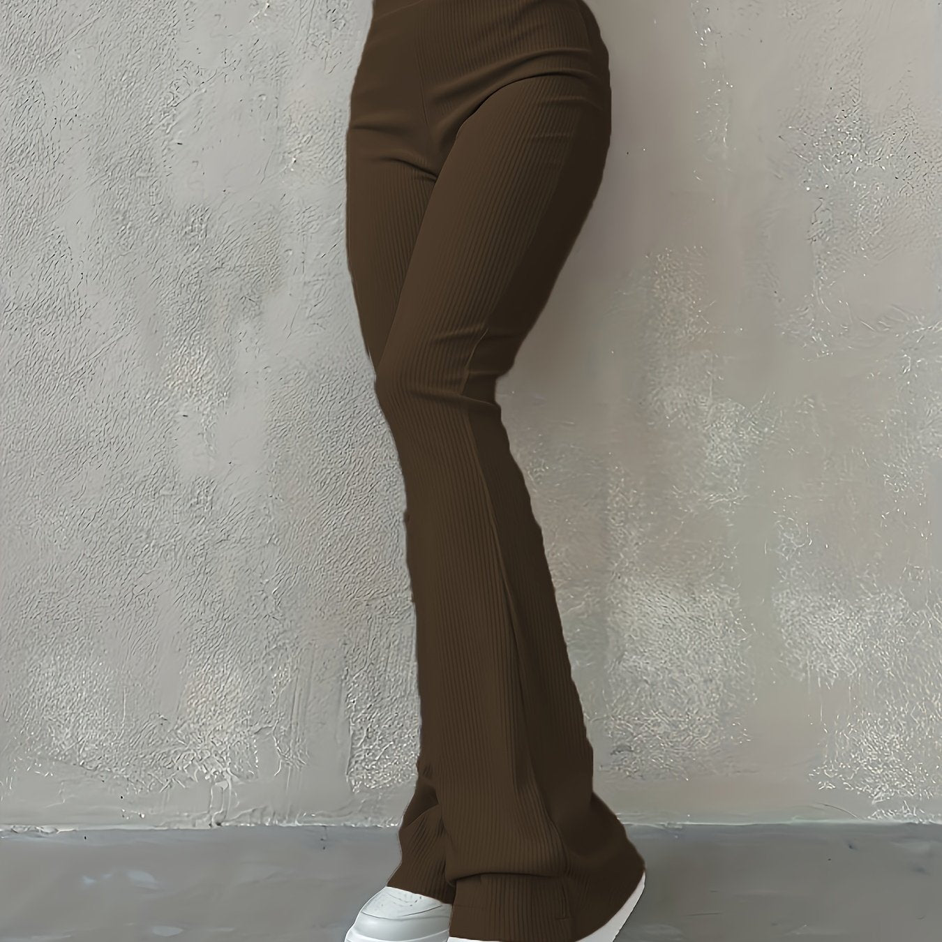 Casual Ribbed Simple Slim Leggings Solid Color High Waist Fashion Trousers