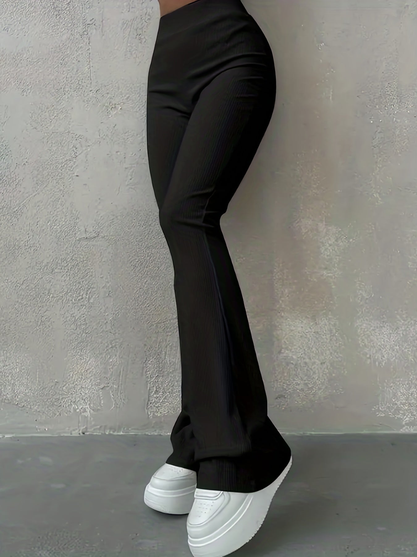 Casual Ribbed Simple Slim Leggings Solid Color High Waist Fashion Trousers