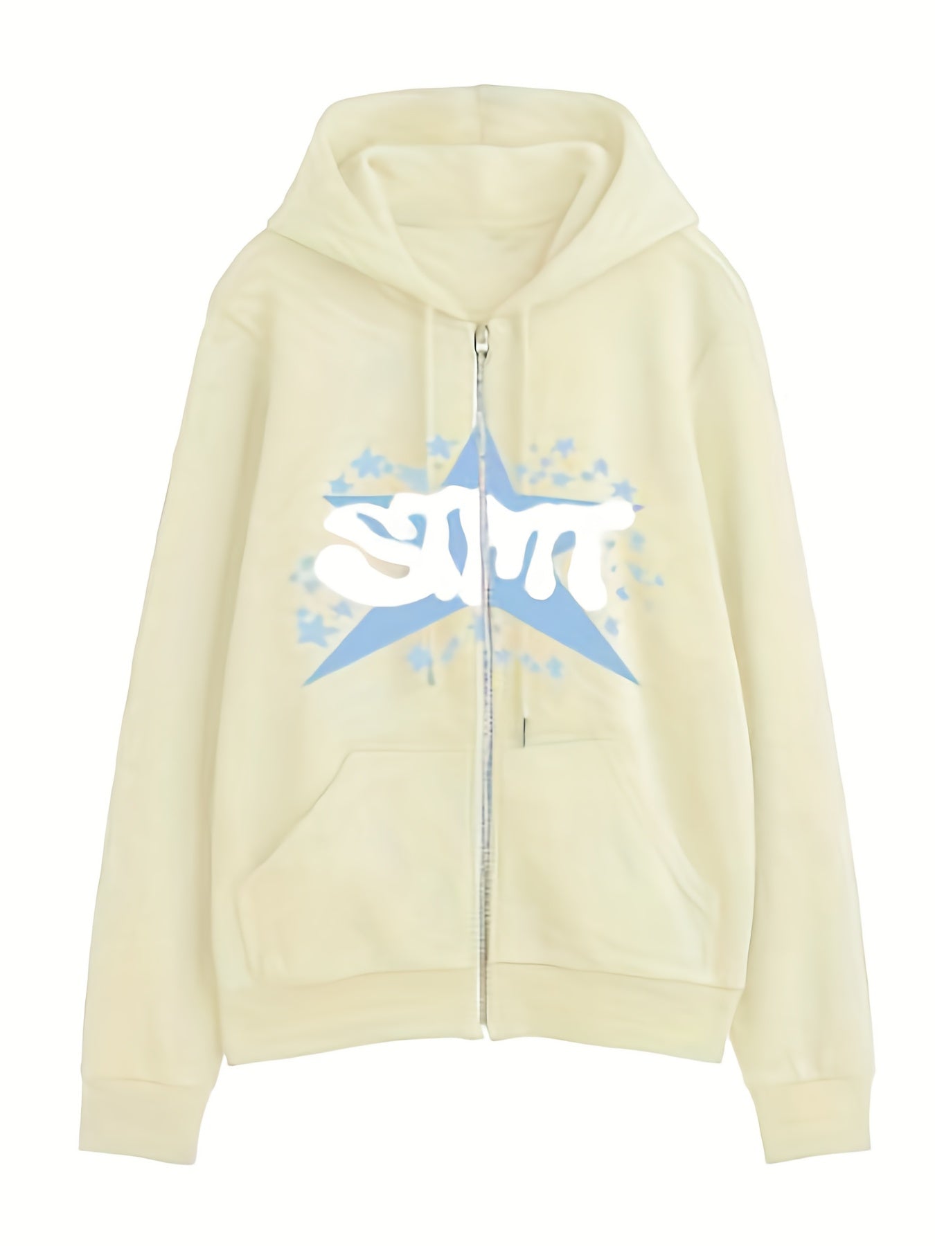 1pc Y2K Inspired Women'S Cotton Hoodie with Geometric Star Pattern - Casual Long Sleeve Zippered Hooded Sweatshirt with Slight Stretch for Fall Season